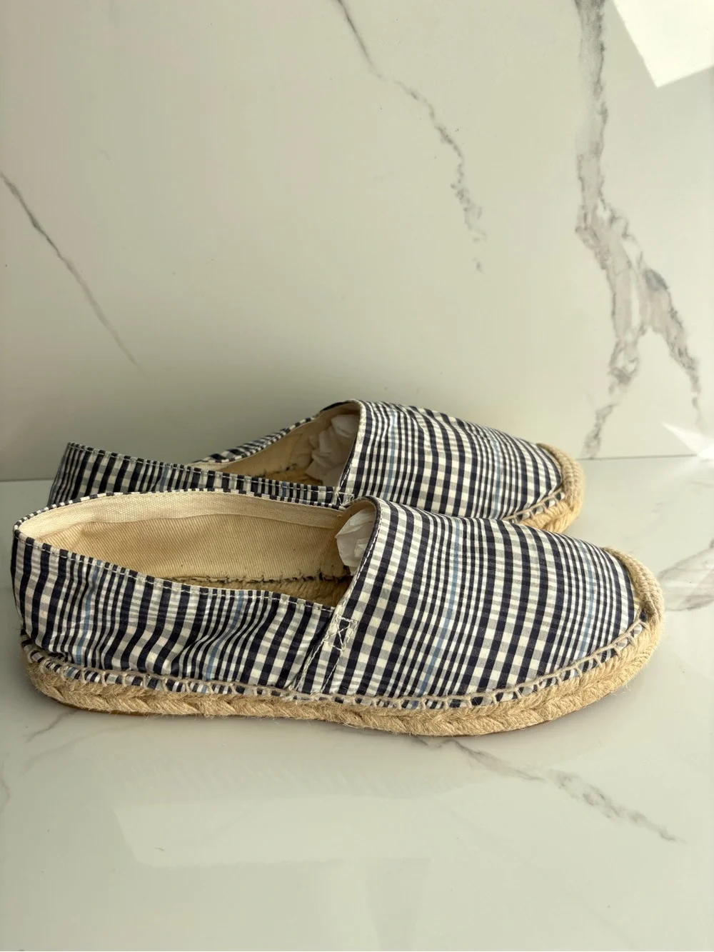 J. Crew sz 7 Classic Striped Plaid Espadrilles Jute made in Spain
